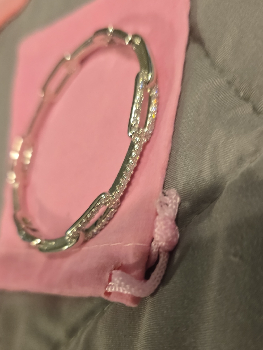 Silver Link Bracelet with Crystal Accents - Pink
